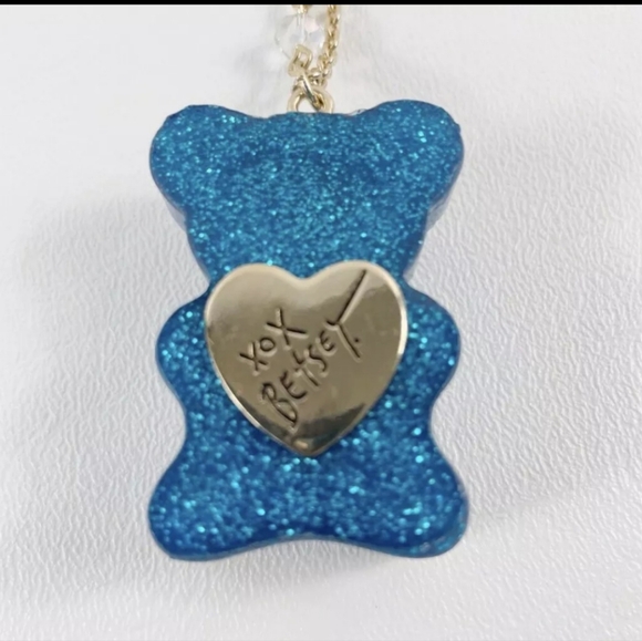 Betsey Johnson Jumbo Blue Glitter and Rhinestone Gummy Bear Long necklace! - Picture 5 of 11